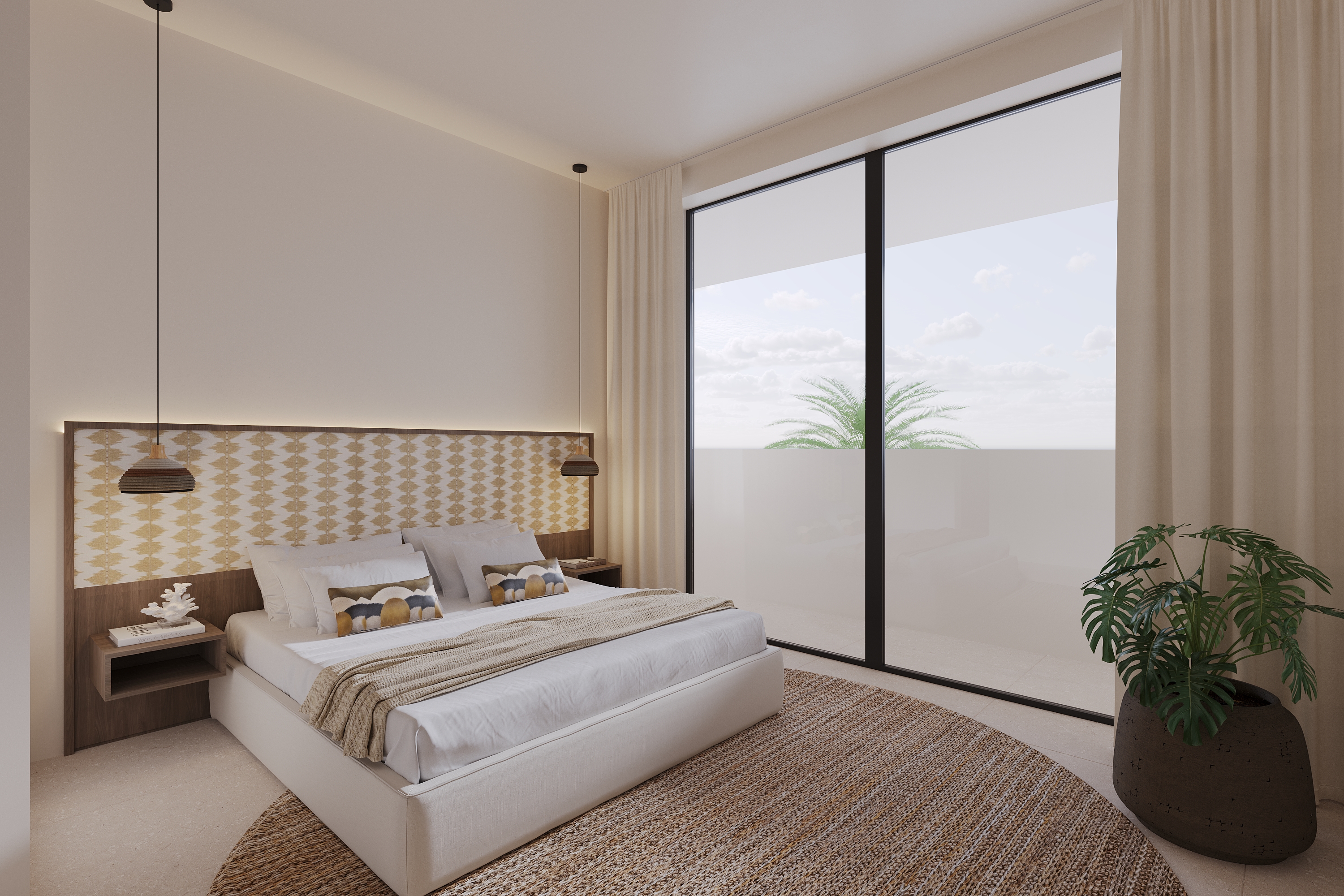 Master bedroom with art wall