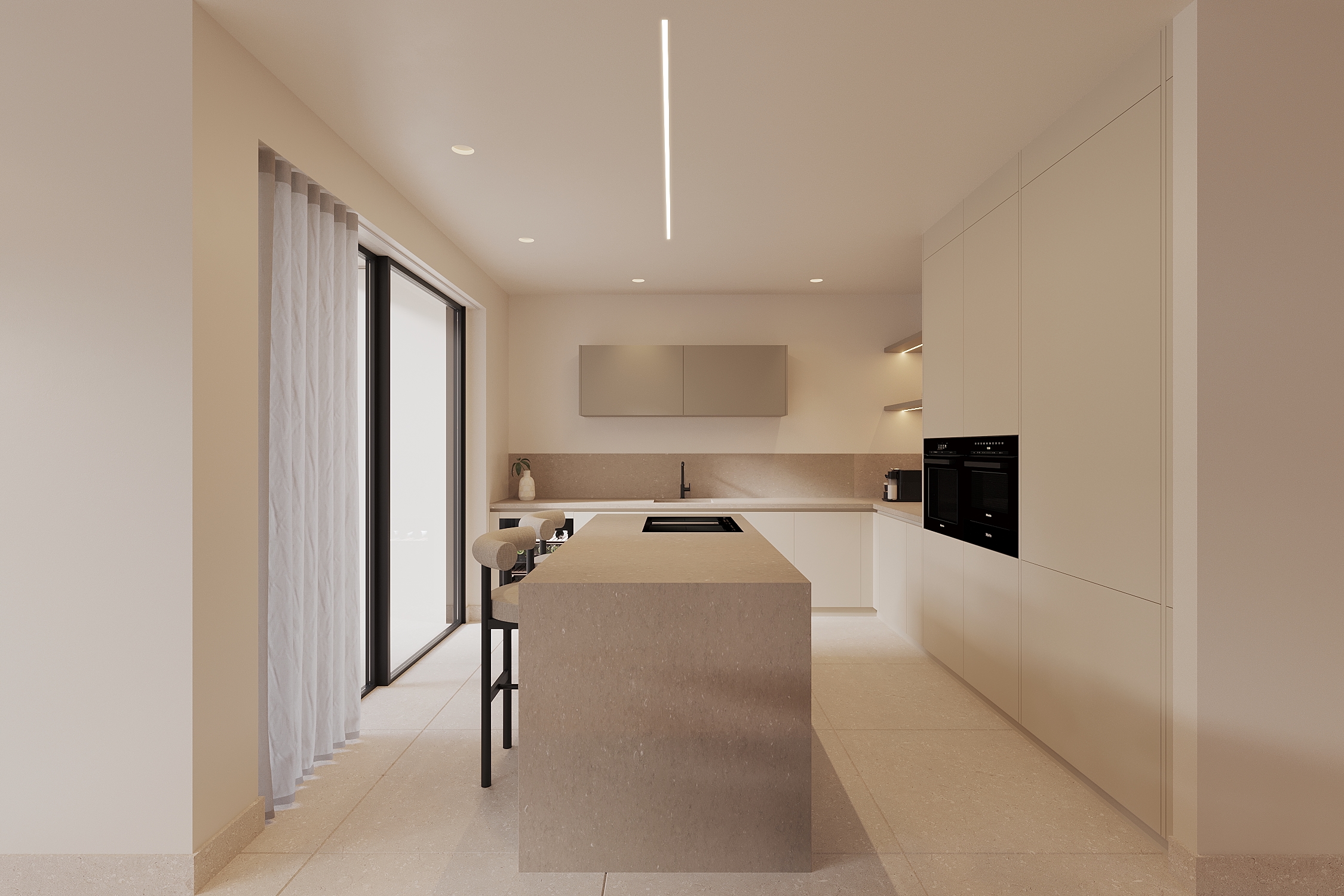 Kitchen with Miele wine cooler and oven